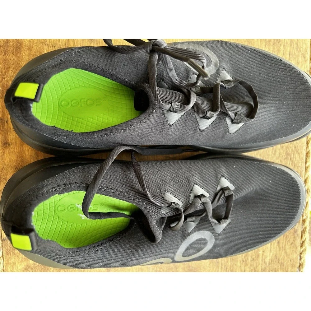 OOFOS OOmg Sport Low Black Recovery Shoes Mens 12 EU45 Lace Up Sneakers